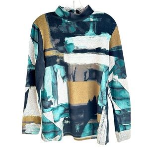 Le Chateau Vintage Long Sleeve Funnel Neck Geometric Print Top Size XL